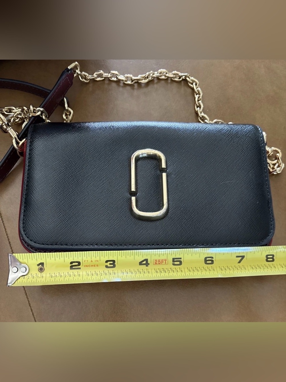 Marc Jacobs Snapshot WOC Tricolor Black SAFFIANO Leather Flap Burghundy Base - Picture 13 of 16
